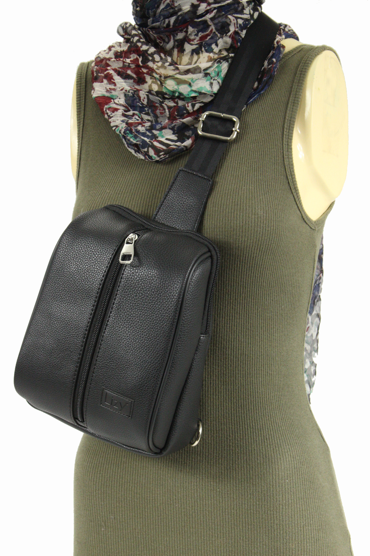 Lizy 1061 Suni Deri Unisex Body Bag, Omuz Çantası Siyah