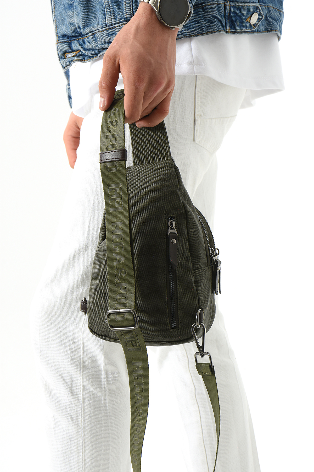 M 708 Kanvas Body Bag / Omuz Çantası Yeşil-Kahve