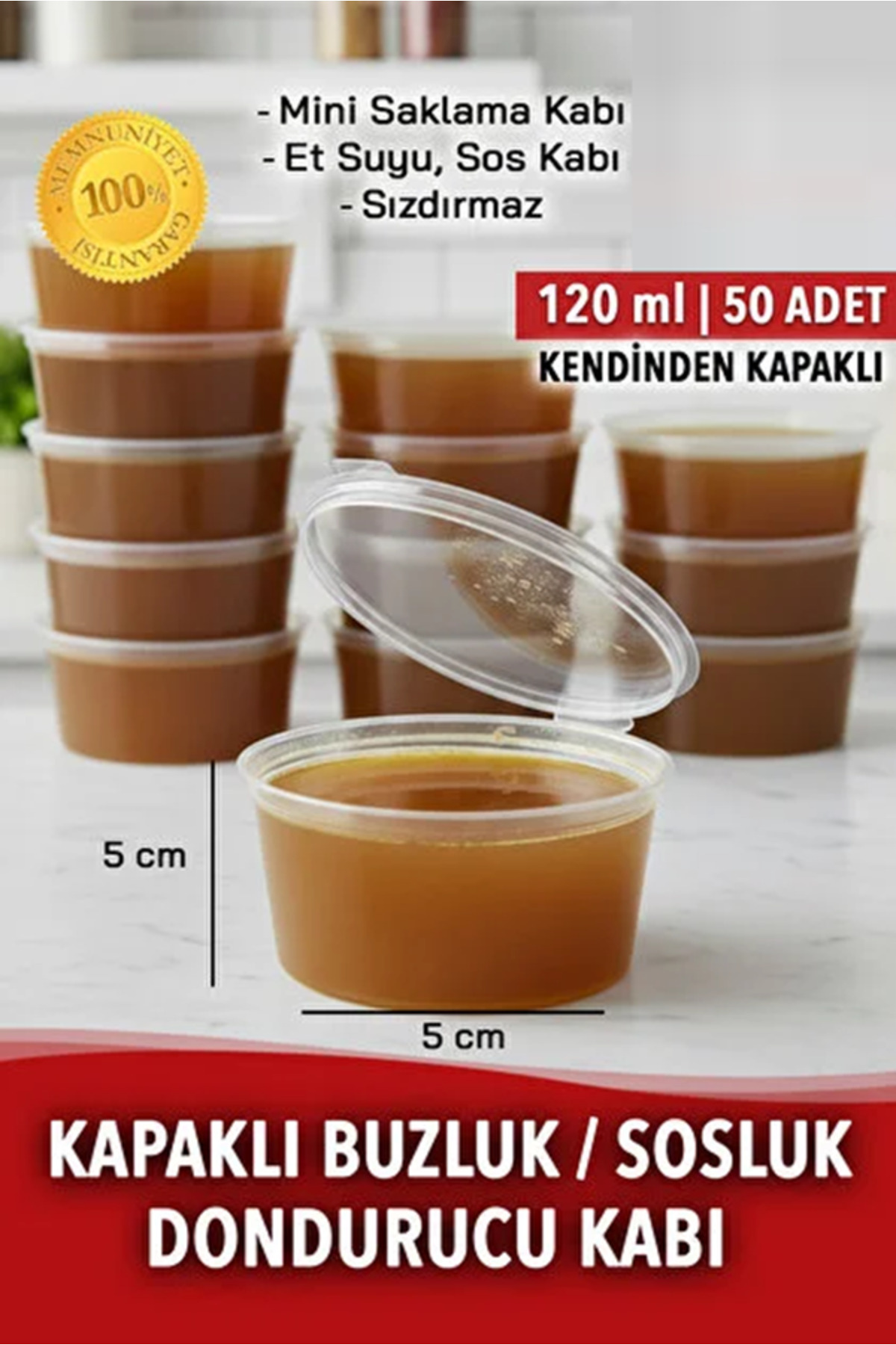 maycup Plastik Sos Kabı 120cc 4oz pp 50 ADET Dondurucuya Uygun 120 ml İlik, Tavuk Suyu, Sos Saklama Kabı