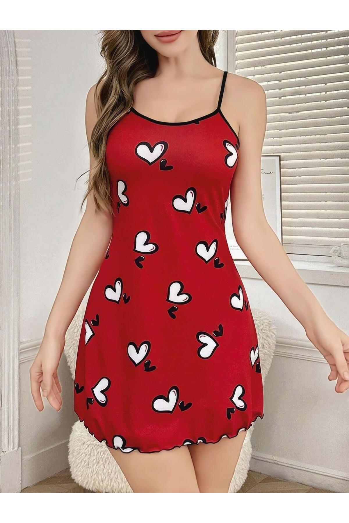 Bleu Petite İnce Askılı Desenli Mini Kadın Gecelik