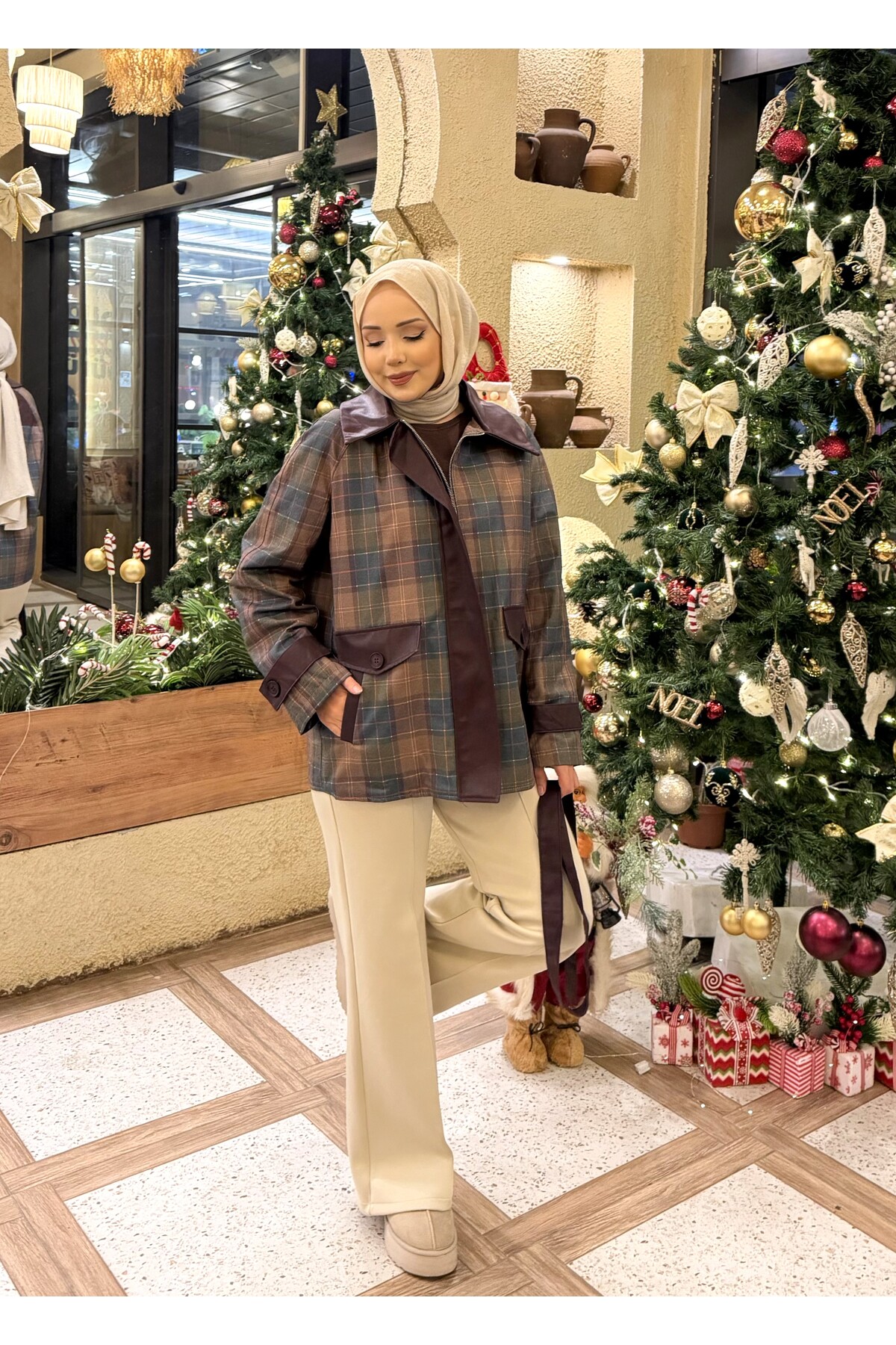 RİELLA Deri Detaylı Ekose Ceket fotoğrafı 4 (önizleme)