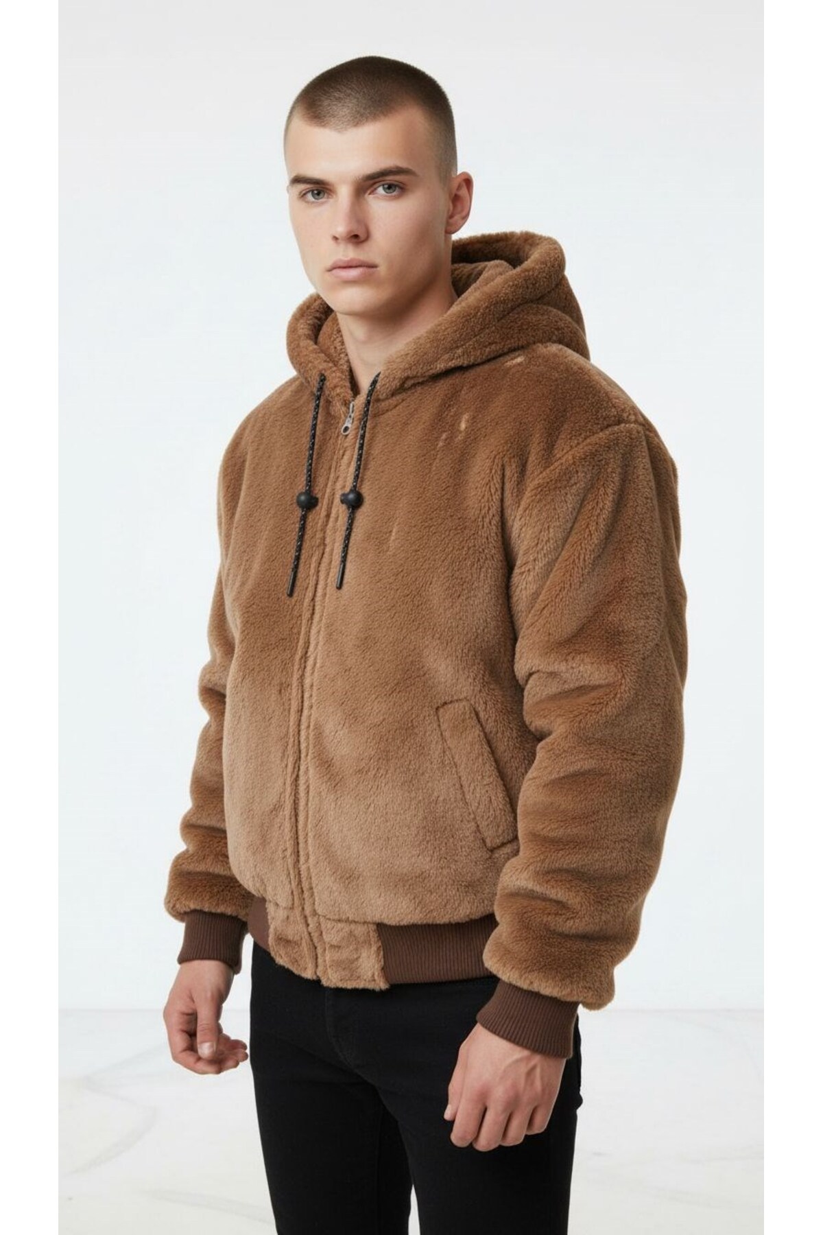 Plus Scorpion Oversize Erkek Çift Taraflı Kürklü Mont – Kapüşonlu