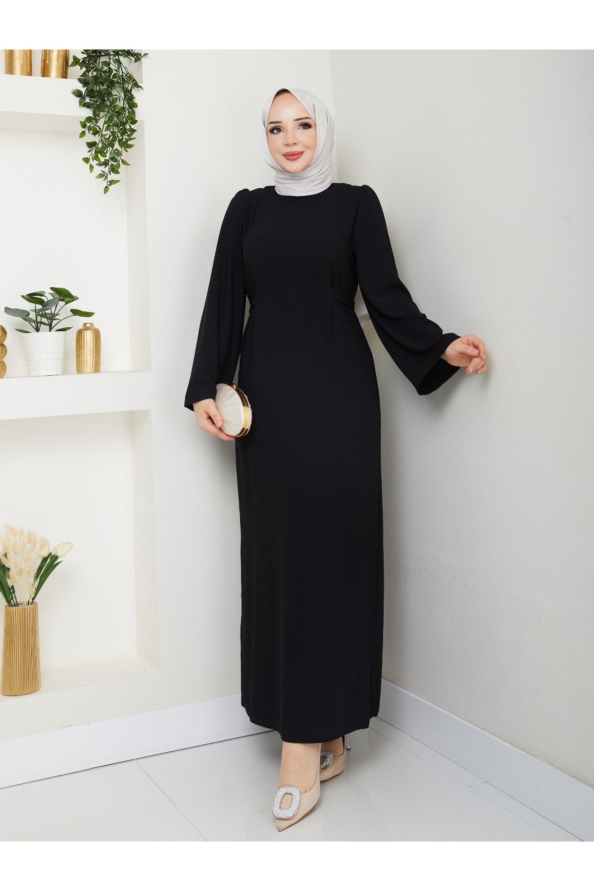 MODA MAÇKA PARK Beli bağcıklı krep Kalem Elbise KİMONO KOL