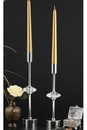 Jovi GÜMÜŞ DUO 2'li Lüks Şamdan Kristal Dekorlu Gümüş Kaplama Metal Mumluk