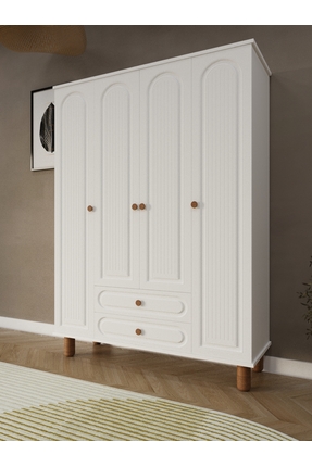 umondesign Umon Design Bohem 4 Kapaklı 2 Çekmeceli Askılı Gardırop Geniş Elbi...
