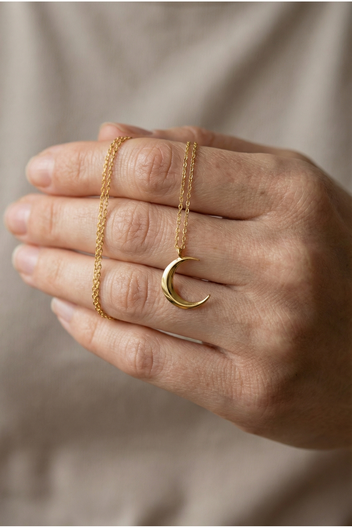 neshely jewelry 925 Ayar Orjinal Gümüş Hilal Ay Gold Rengi Gümüş Kolye görsel 2