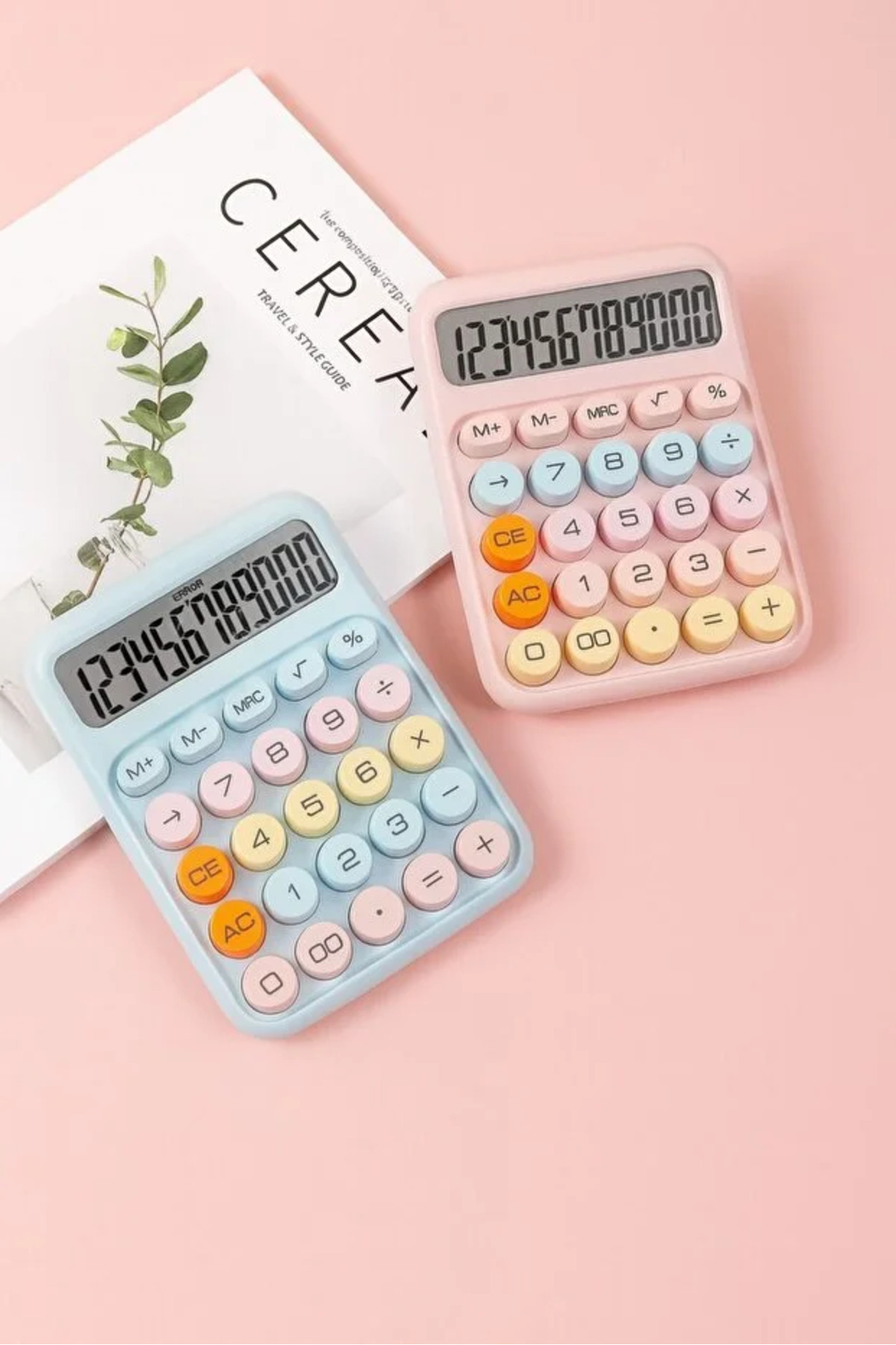 FBZhome Pinterest Renkli Hesap Makinesi | 12 Haneli Yuvarlak Tuşlu Şirin Hesap Makinesi ( Büyük LCD Ekran )