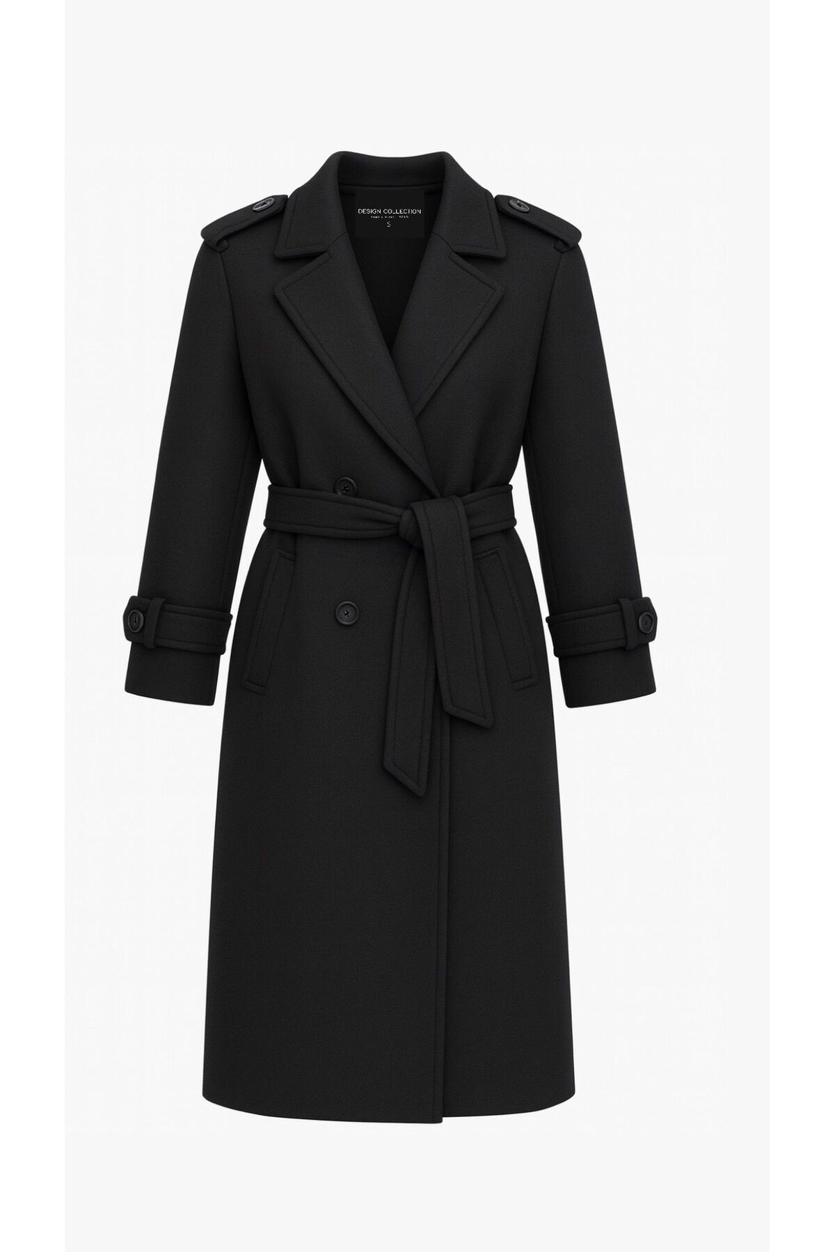 Perryes  Kadın Siyah Kaşe Kaban Uzun Kışlık Kuşaklı Şık Palto Mont - Görsel 9