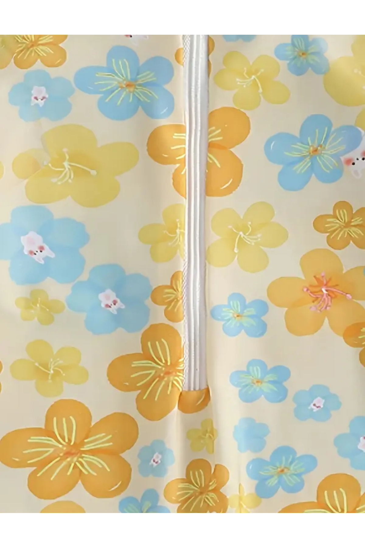 MODA Sarı mavi çiçek desenli kısa kollu fermuarlı kız bebek mayo tulum, rahat ve şık tasarım. fotoğrafı 3 (önizleme)