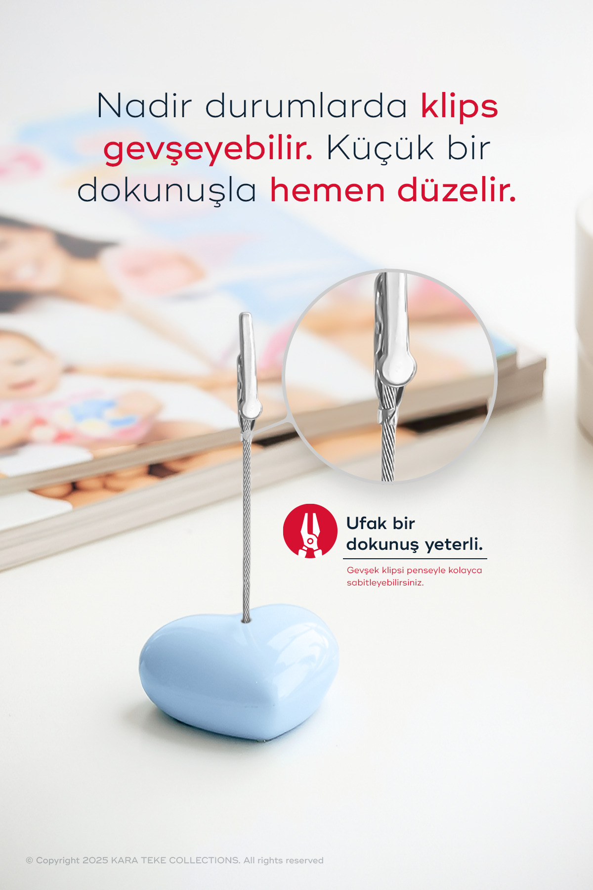 KARA TEKE COLLECTIONS Beton Kalp Masaüstü Not Ve Fotoğraf Tutucu Not Tutacağı – Aligator Klipsli - Bebe Mavisi fotoğrafı 6 (önizleme)