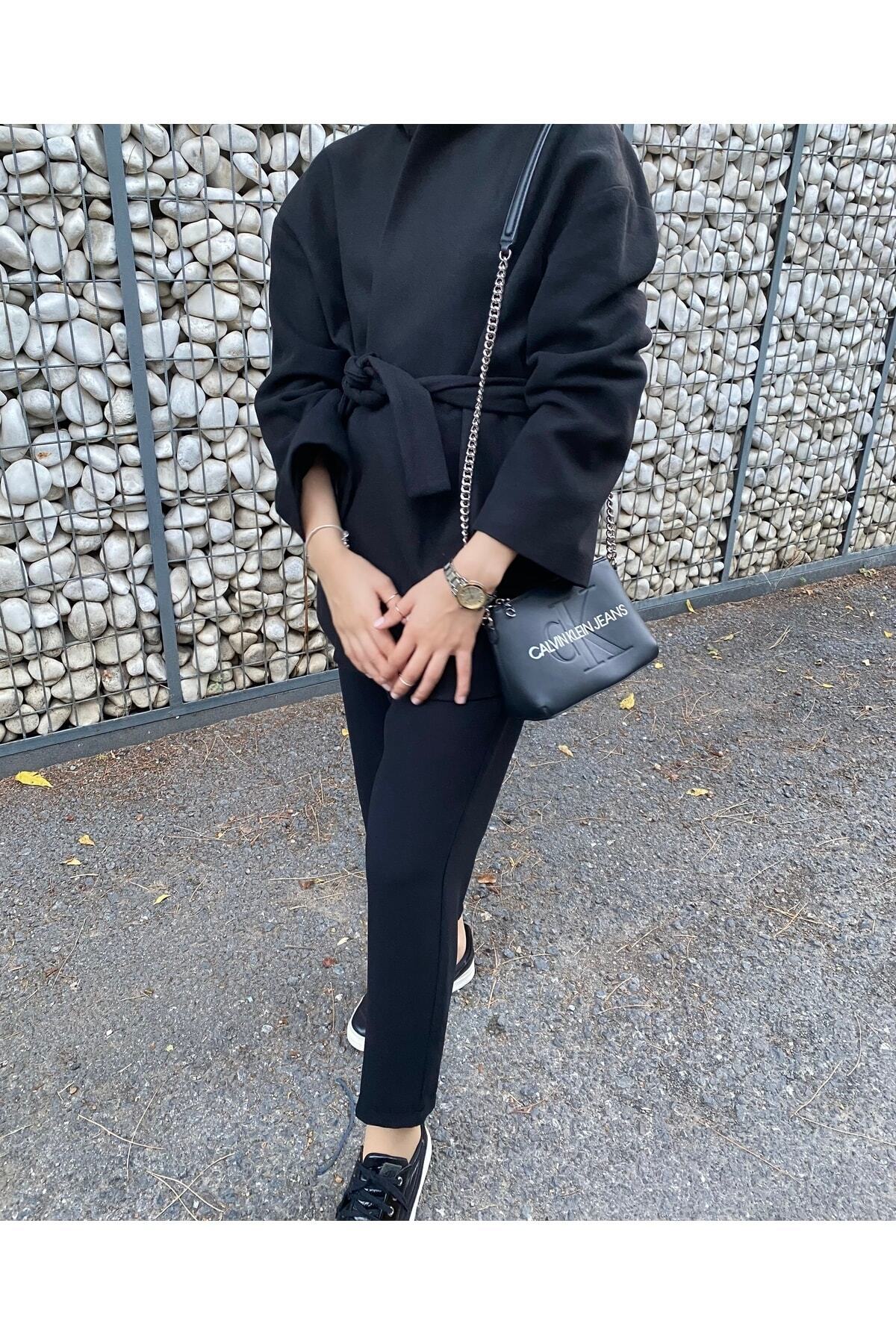 SENYA DESİGN Siyah Kaşe Kaban görsel 2