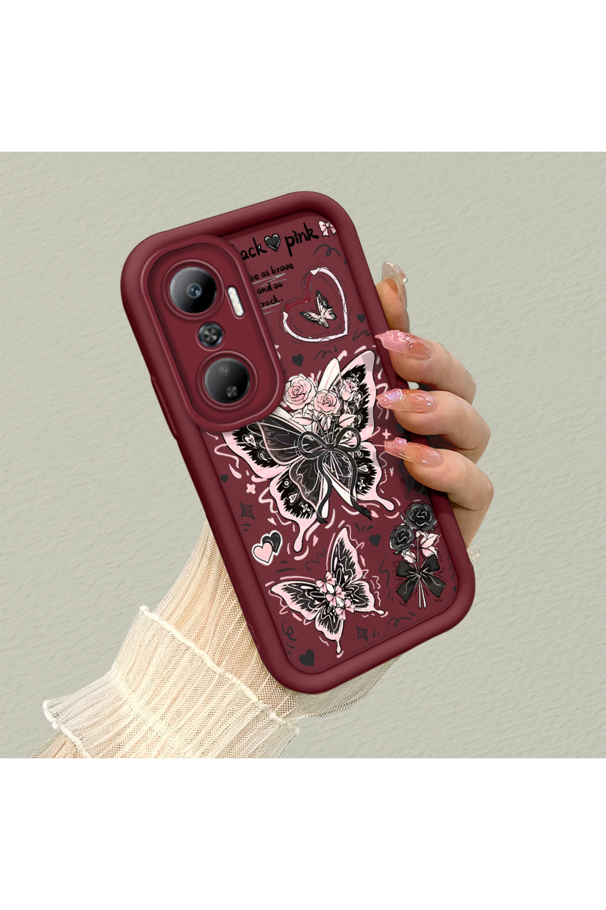 Infinix Hot 20 Compatible Silicone Material Shockproof Simple Claret Red Phone Case