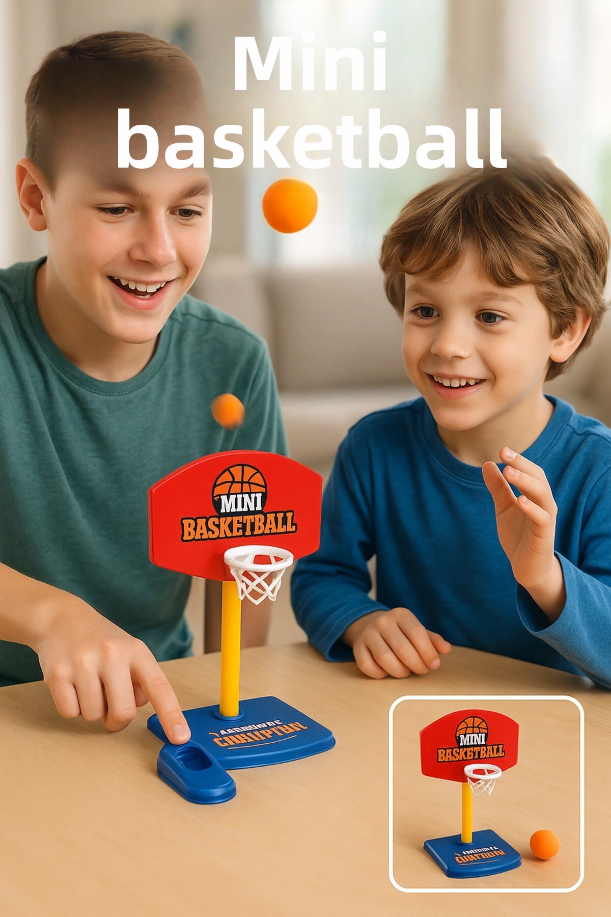 بازی بسکتبال رومیزی مینی برای کودکان، ست سبد سرگرم‌کننده با دکمه پرتاب + ۲ توپ