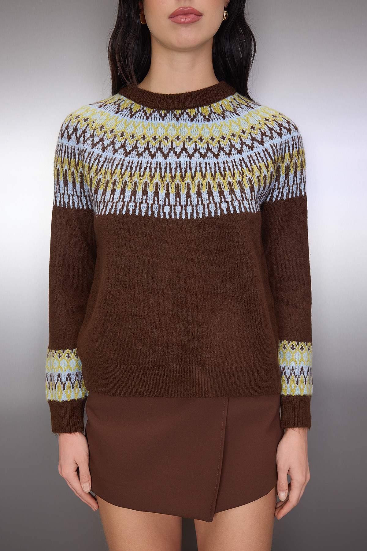 Trendyolmilla  Kahverengi Yumuşak Dokulu Etnik Desenli Triko Kazak TWOAW26KZ00194 - Görsel 3