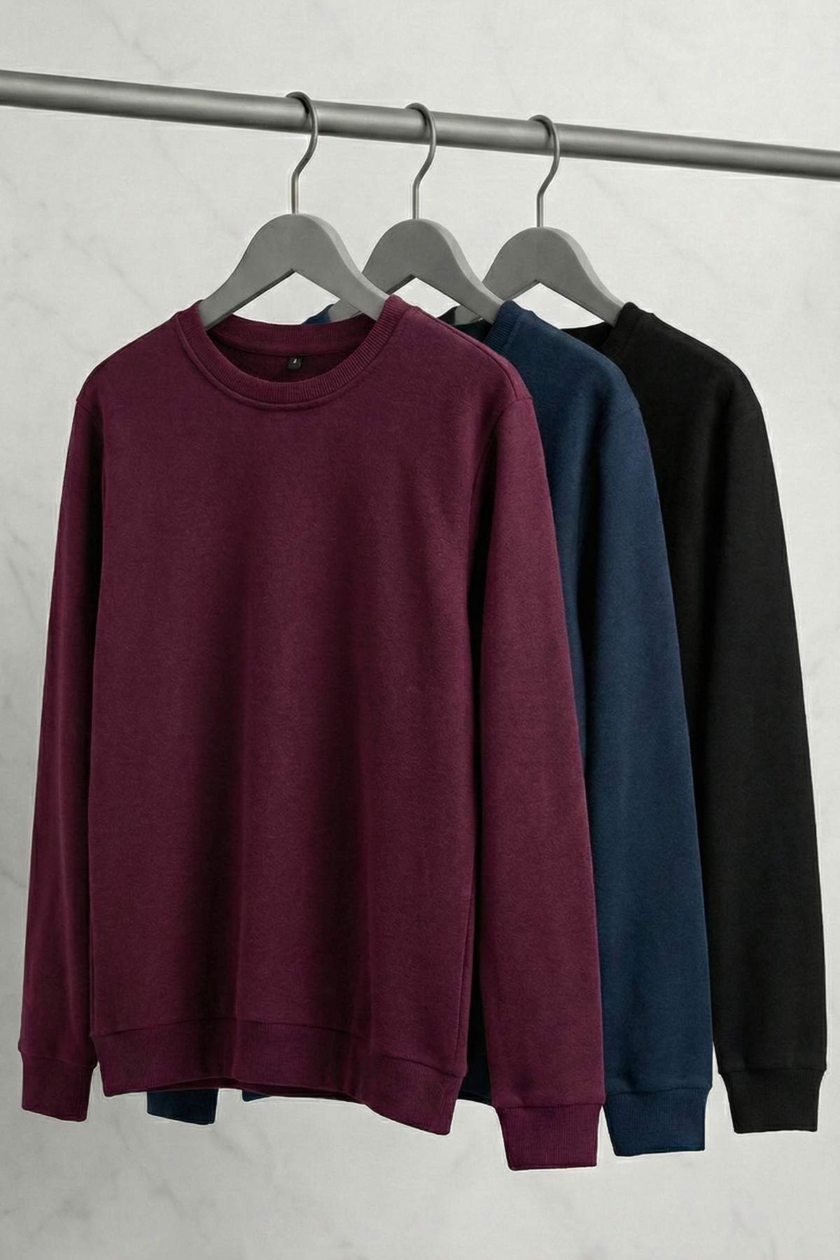 Trendyolmilla  Siyah-Bordo-Lacivert 3'lü Paket Regular/Normal Kesim Basic İçi Polar Sweatshirt TMNAW26SW00006