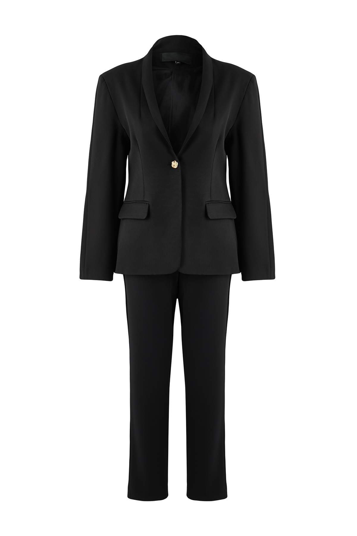 Trendyolmilla  Siyah Düğme Detaylı Dokuma Alt-Üst İkili Takım TWOAW26AU00153 - Görsel 5