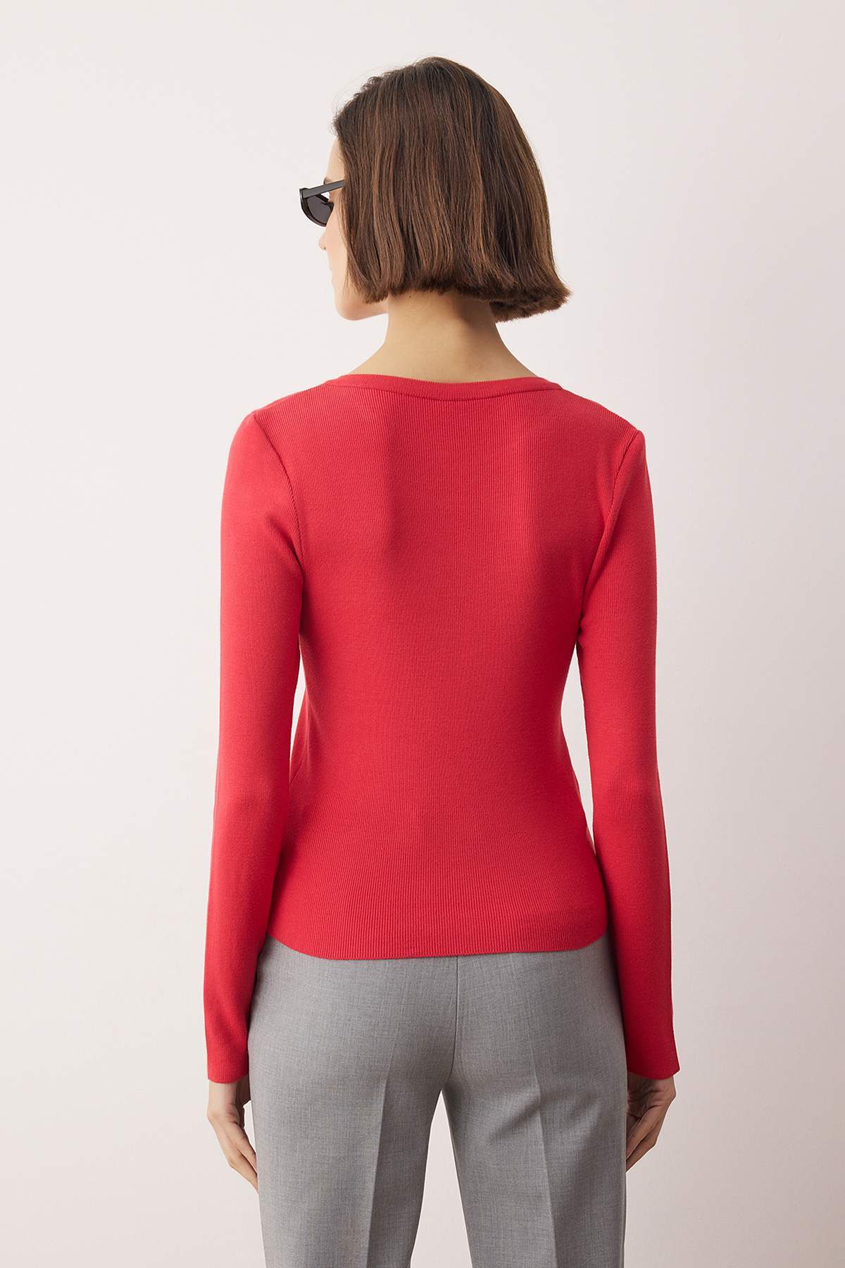 Trendyolmilla  Kırmızı Yumuşak Dokulu Triko Hırka TWOAW26HI00264 - Görsel 4