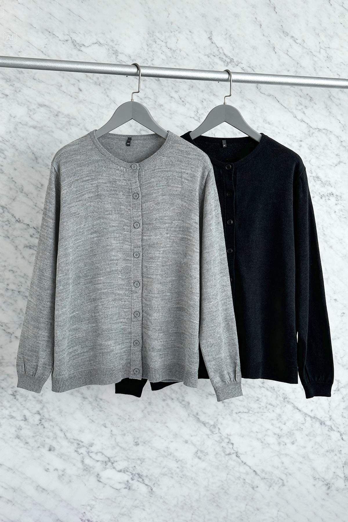 Trendyolmilla  Lacivert-Gri İkili Paket Bisiklet Yaka Basic Triko Hırka TBBAW26AV00044 - Görsel 2