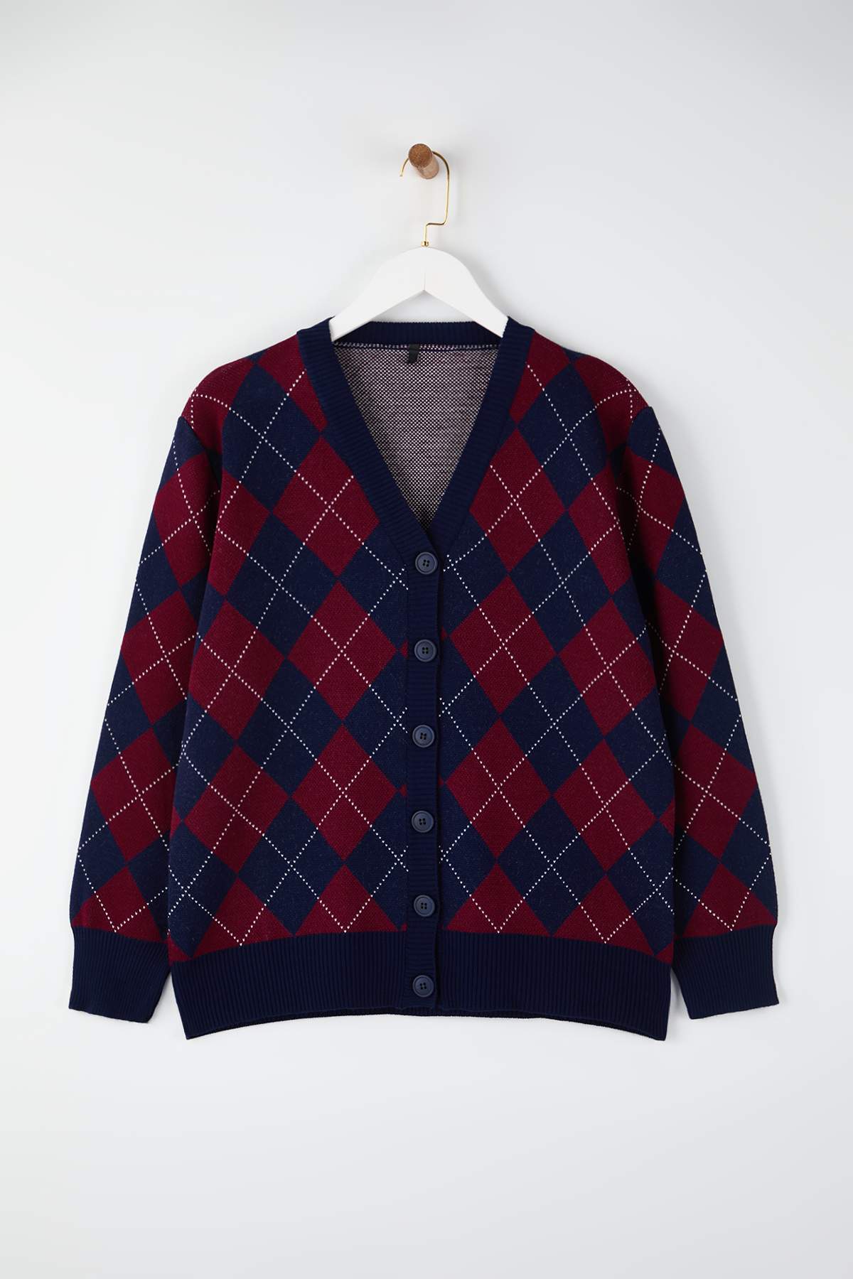 Trendyolmilla  Lacivert Baklava Desenli V Yaka Triko Hırka TBBAW26AV00055 - Görsel 2