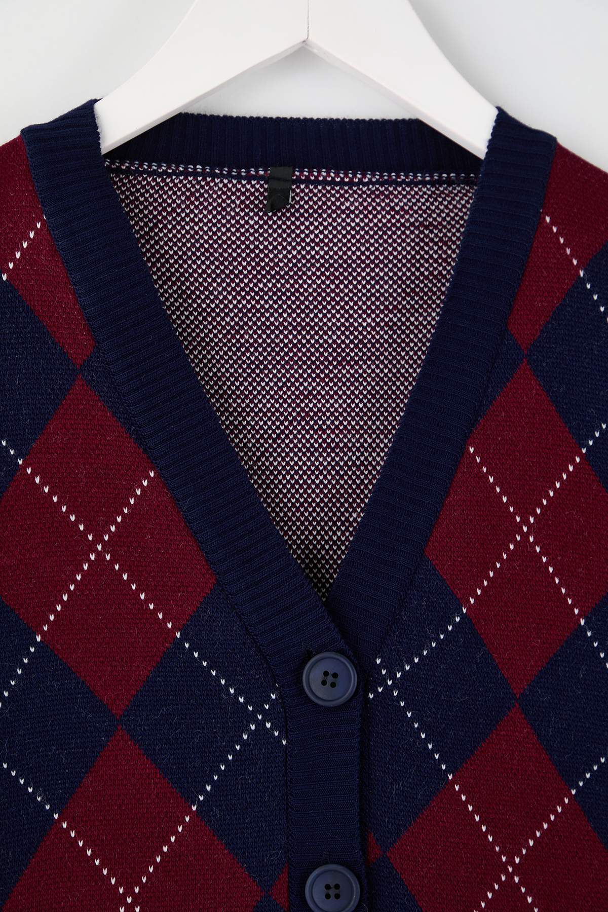 Trendyolmilla  Lacivert Baklava Desenli V Yaka Triko Hırka TBBAW26AV00055 - Görsel 3