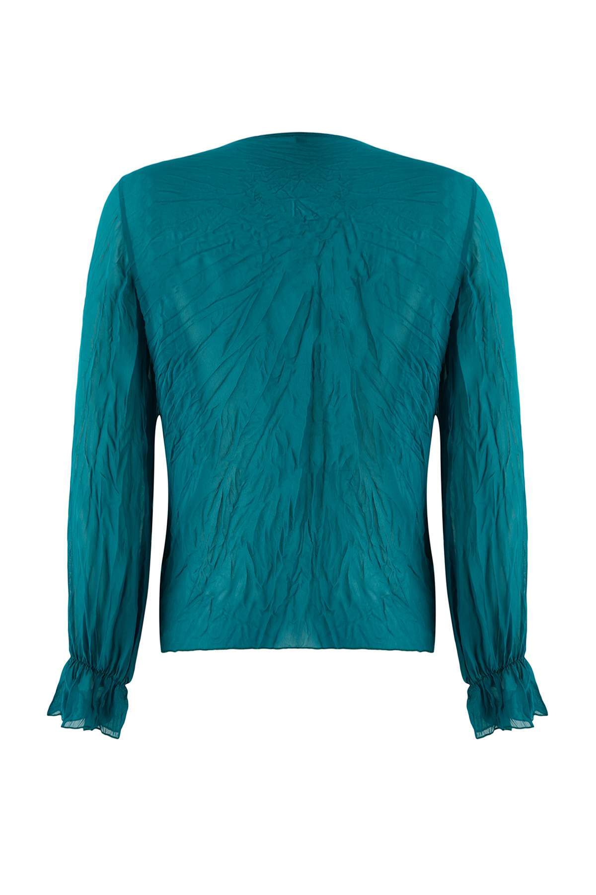 Trendyolmilla  Petrol Kırışık Görünümlü Şifon Transparan Gömlek TWOAW26GO00070 - Görsel 7