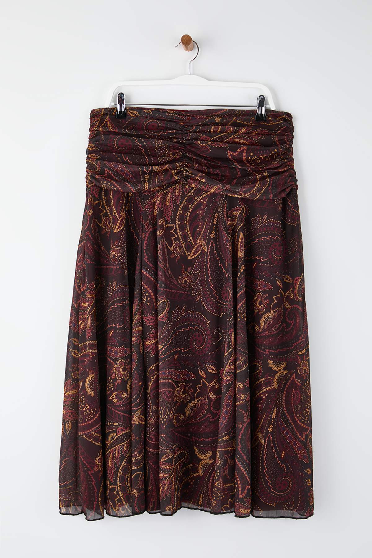 Trendyolmilla  Çok Renkli Maxi Büzgü/Drape Detaylı Boho/Boho Chic Basklılı Tül Esnek Örme Etek TBBAW26AZ00059 - Görsel 2