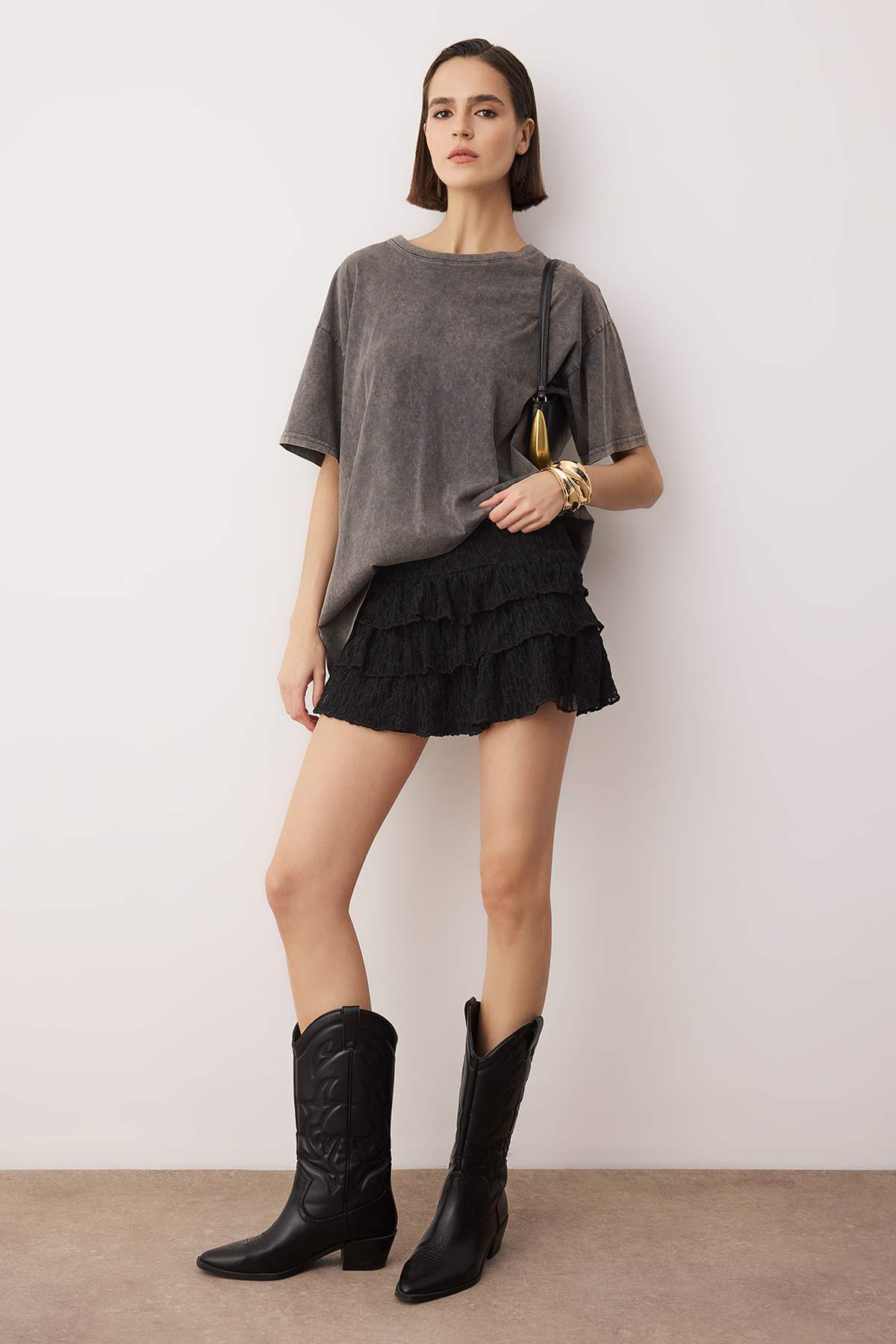 Trendyolmilla  Siyah Düz Ekstra Kısa / Süper Mini Örme Dantel Party Etek TPRAW26ET00015 - Görsel 2