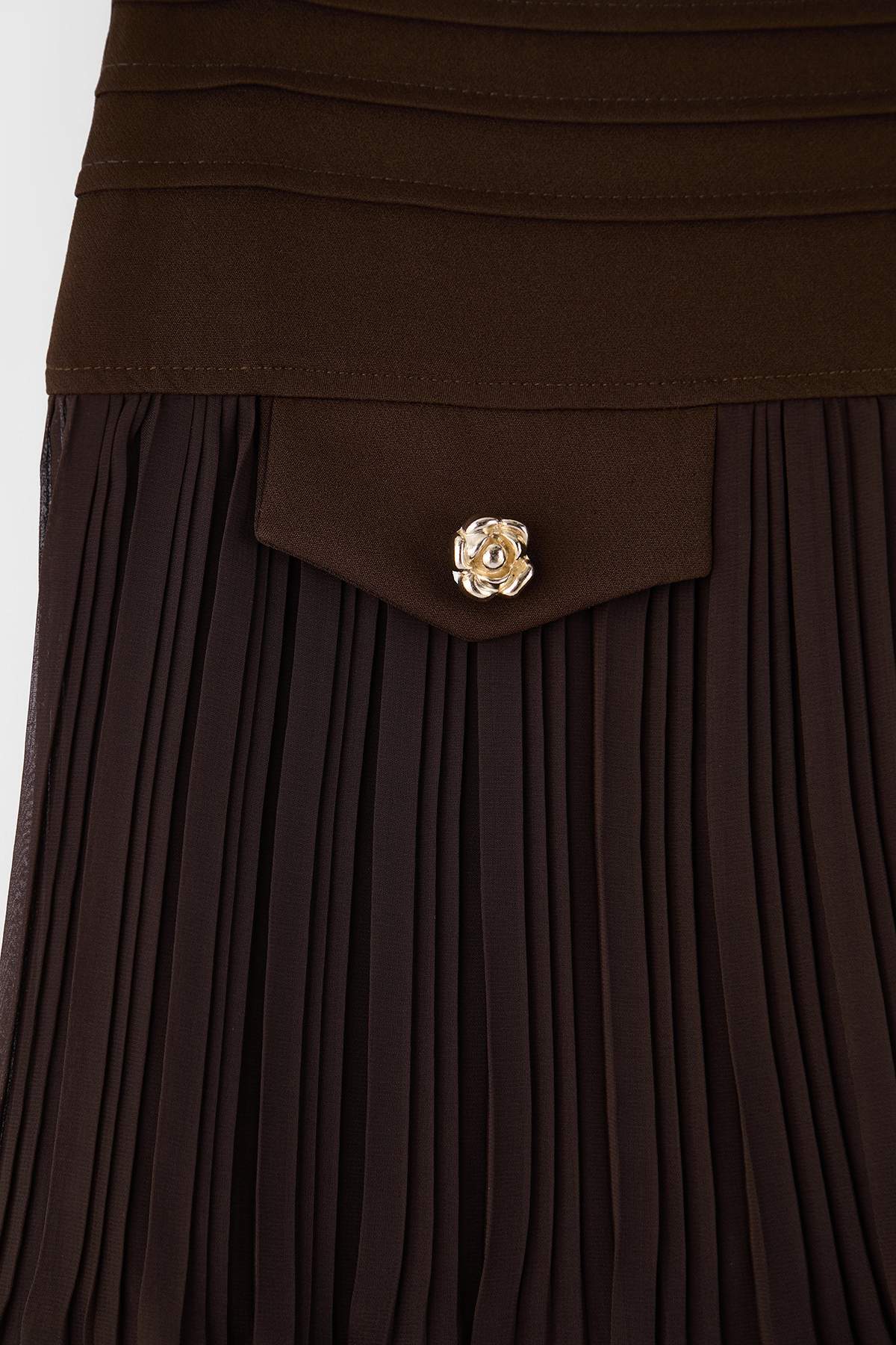 Trendyolmilla  Kahverengi Astarlı Piliseli Dokuma Mini Şifon Etek TWOAW26ET00055 - Görsel 7