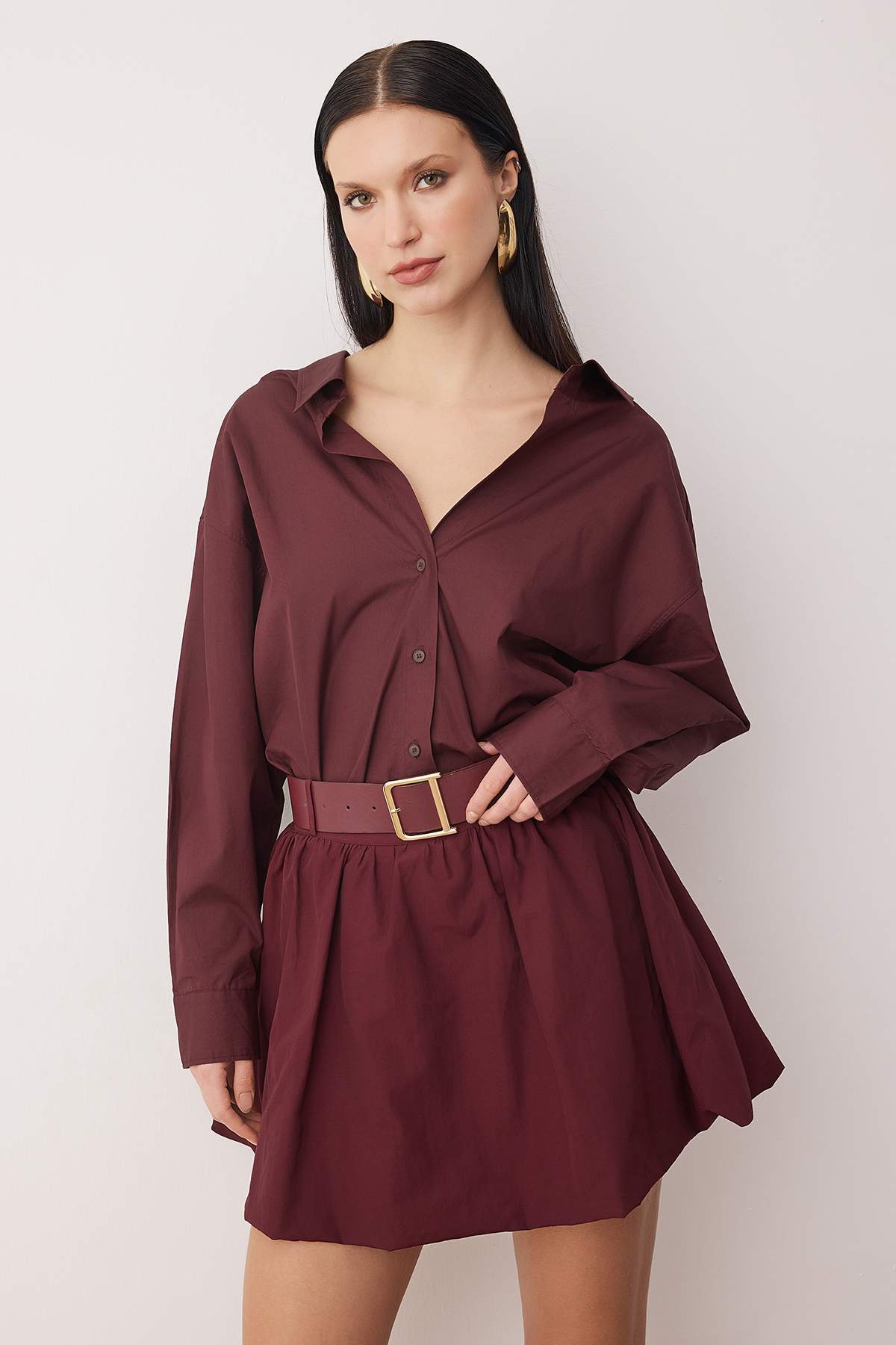 Trendyolmilla  Bordo Düz Ekstra Kısa / Süper Mini Dokuma Terrycotton Party Etek TPRAW26ET00003