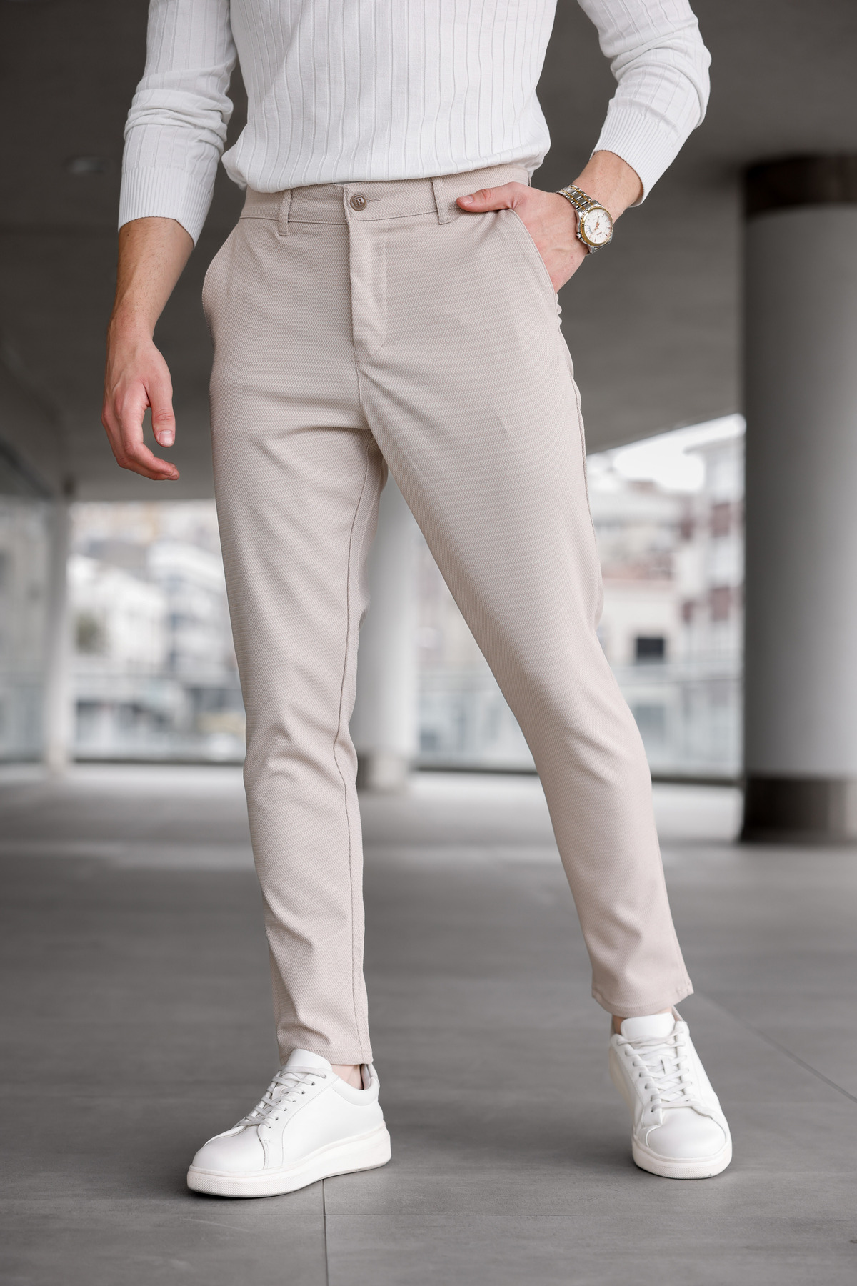 Ser Joven  Erkek Slim Fit Bej Likralı Keten Pantolon - Görsel 7