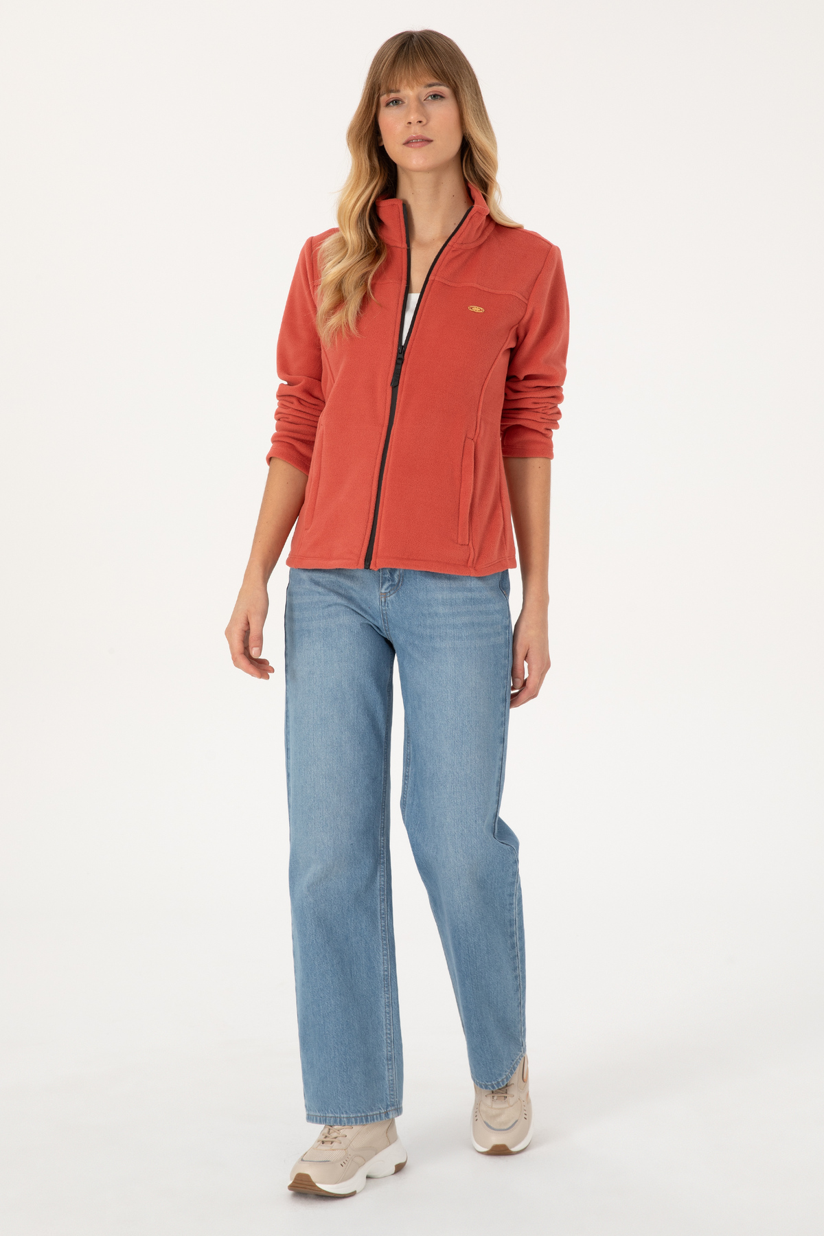 U.S. Polo Assn.  Kadın Kiremit Fermuarlı Dik Yaka Polar Sweatshirt 50316729-VR026 - Görsel 4