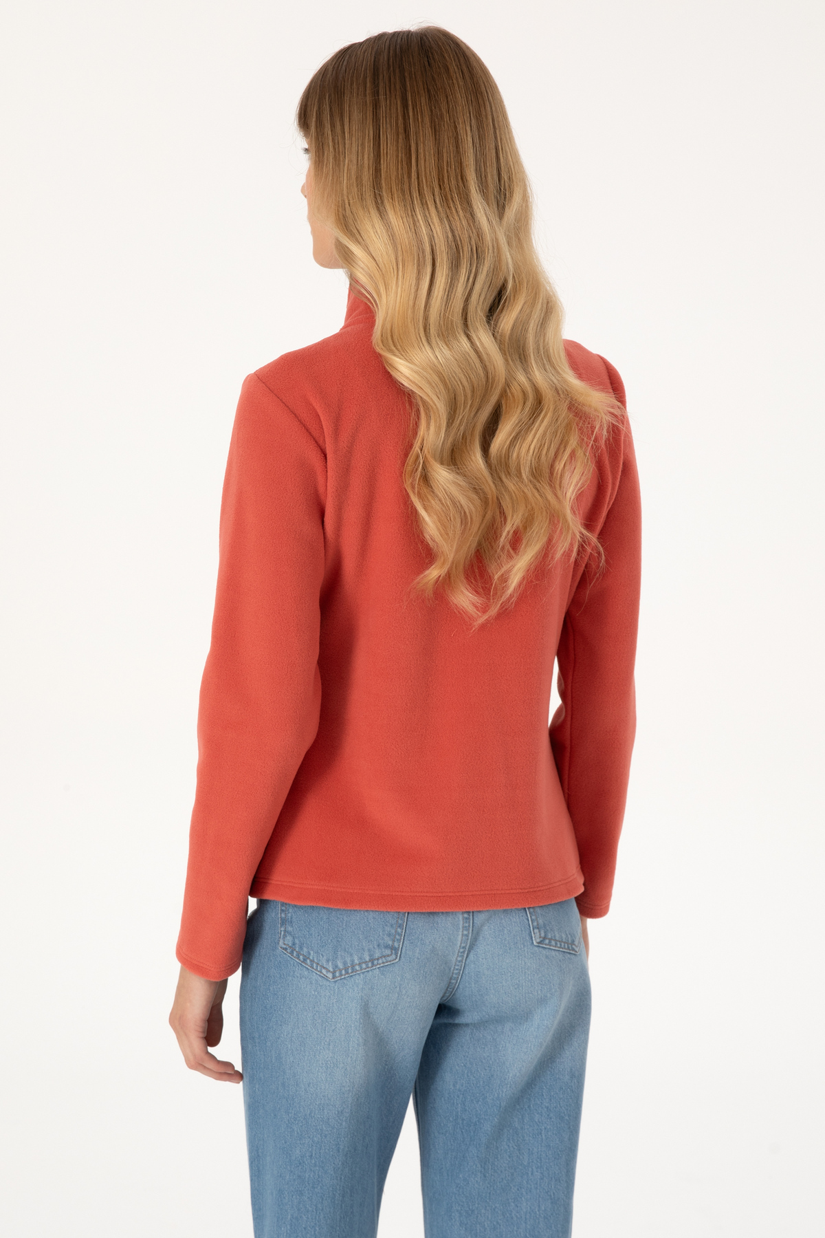 U.S. Polo Assn.  Kadın Kiremit Fermuarlı Dik Yaka Polar Sweatshirt 50316729-VR026 - Görsel 5