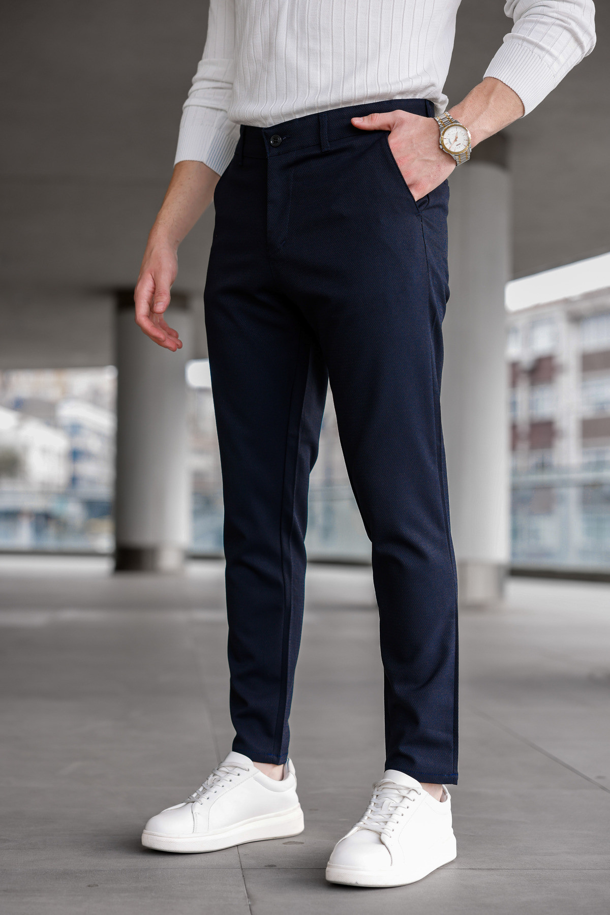 Ser Joven Erkek Slim Fit Lacivert Likralı Keten Pantolon görsel 6