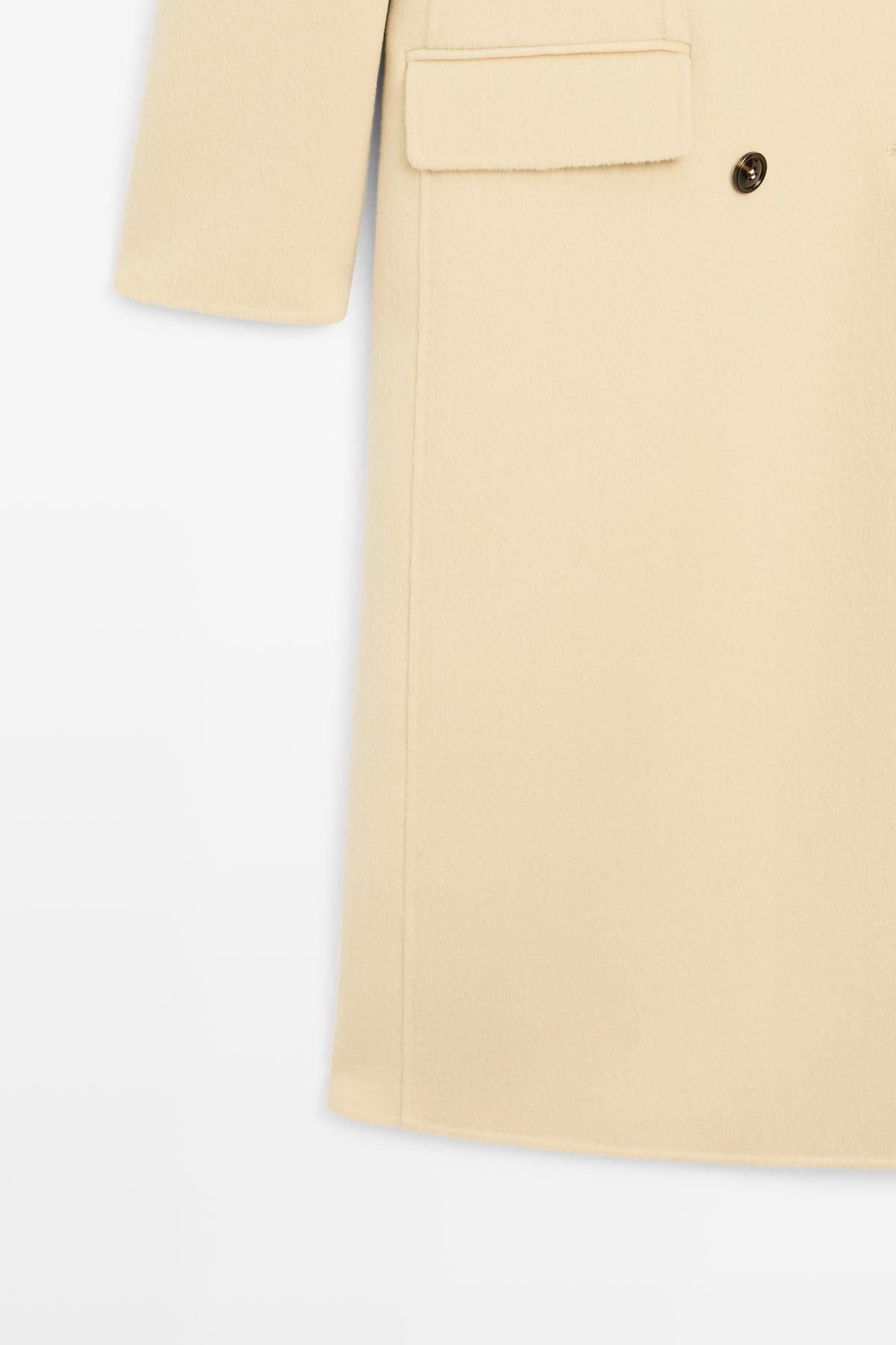 Massimo Dutti  Uzun yün karışımlı kruvaze palto - Görsel 7