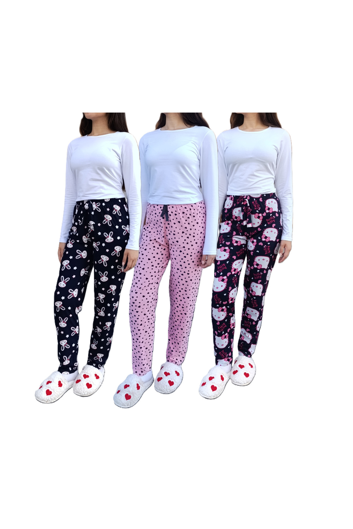 siyalife Süet Kışlık Yumuşak Dokulu 3'lü Kadın Pijama