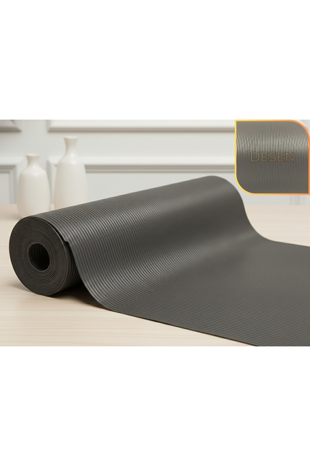 48 Cm X 5 M Anthracite Line Patterned Faux Leather, Anti-Slip Carpet in Drawer, Shelf Cover