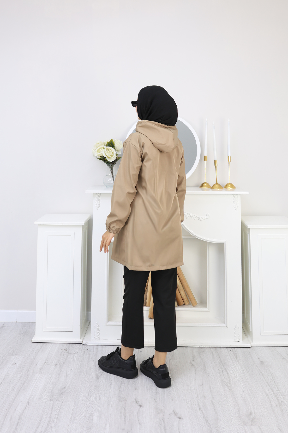 Atelier Lina  Kapüşonlu Fermuarlı Yağmurluk Trençkot - Görsel 5