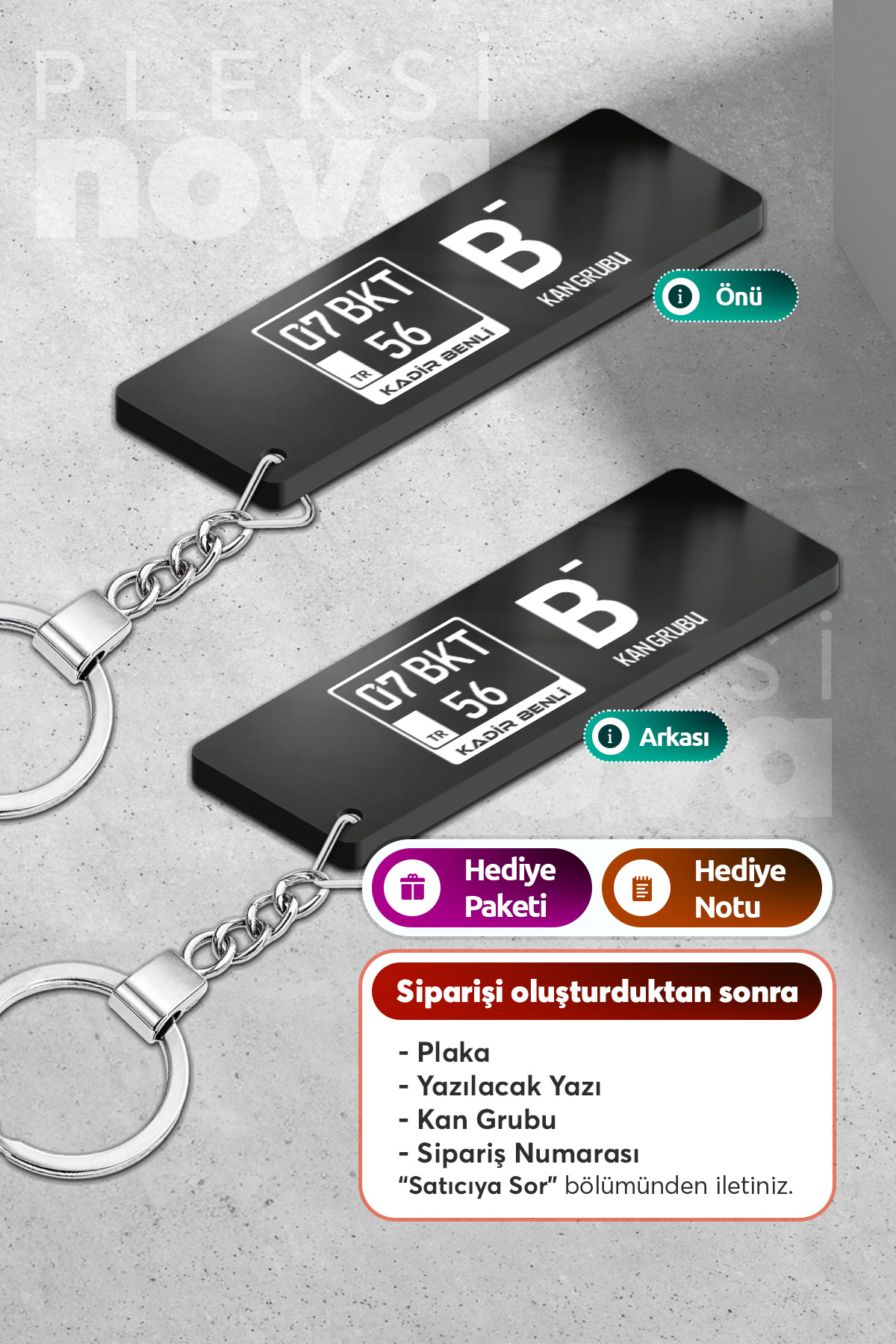 Personalized Motor Plate and Blood Group Named Plexi Keychain - Double Sided