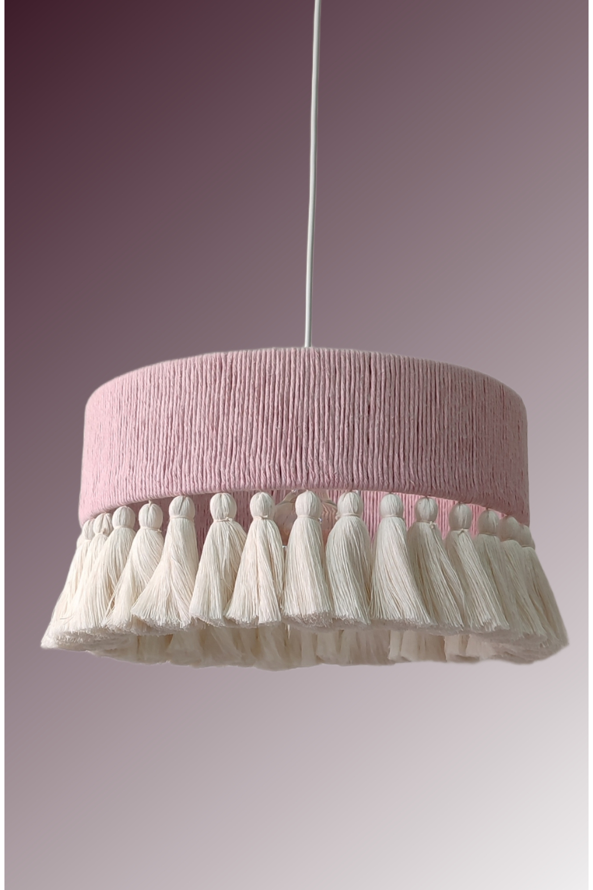 YUTEDEKOR Makrome Pembe Avize – Çocuk Odası, Salon, Yatak Odası, Kafe & Restoran Aydınlatma - 35 cm fotoğrafı 6 (önizleme)