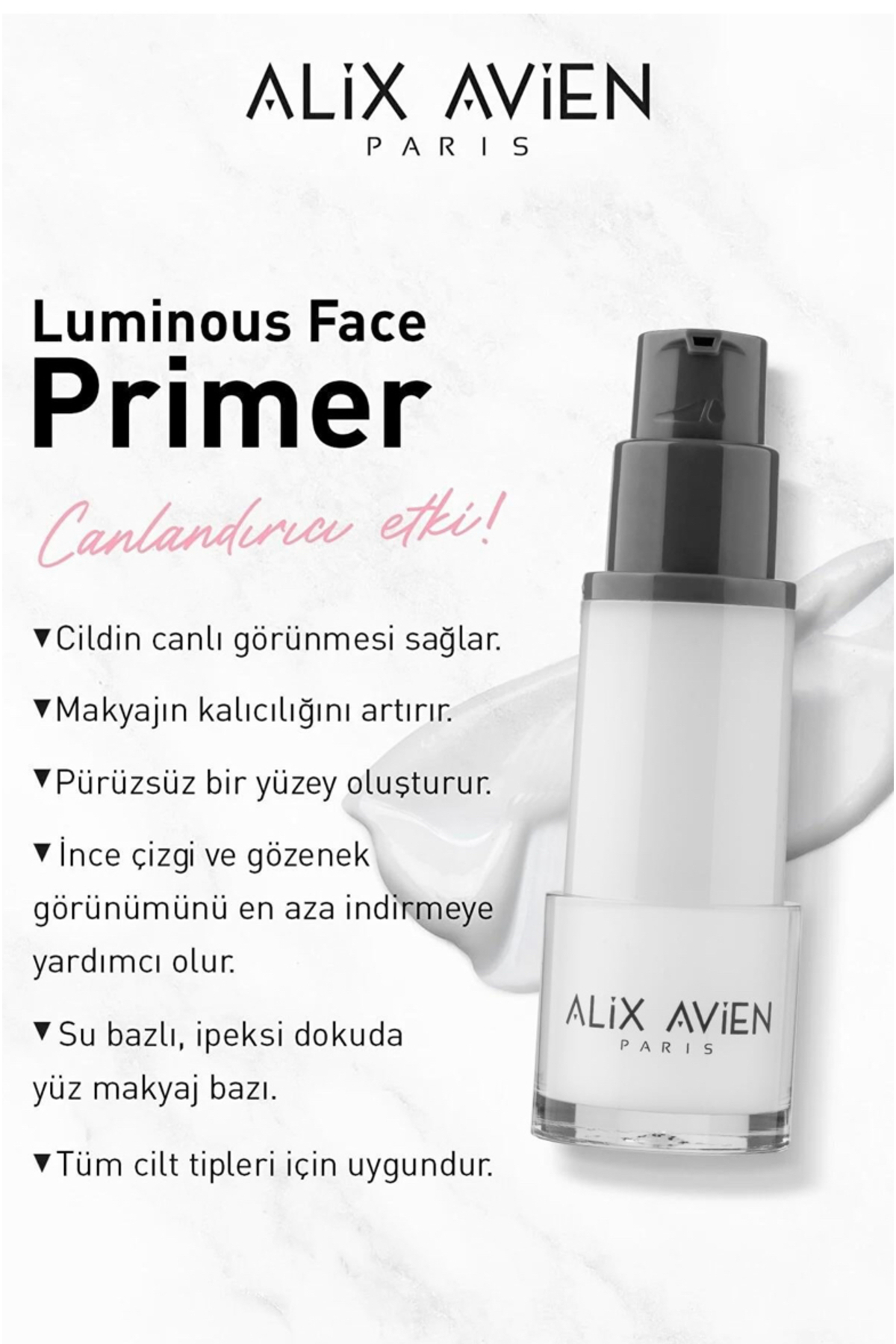 Su Bazlı Makyaj Bazı Gözenek Karşıtı Parlak Cilt Görünümlü - Luminios Face Primer 30 ML — سفید Makyajbazı — تصویر 4 از 4