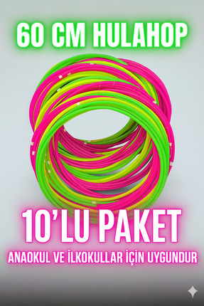 PRIME SPORTS 60 cm Hulahop 10'lu Paket - Renkli Jimnastik Çemberi - Anaokulu ...