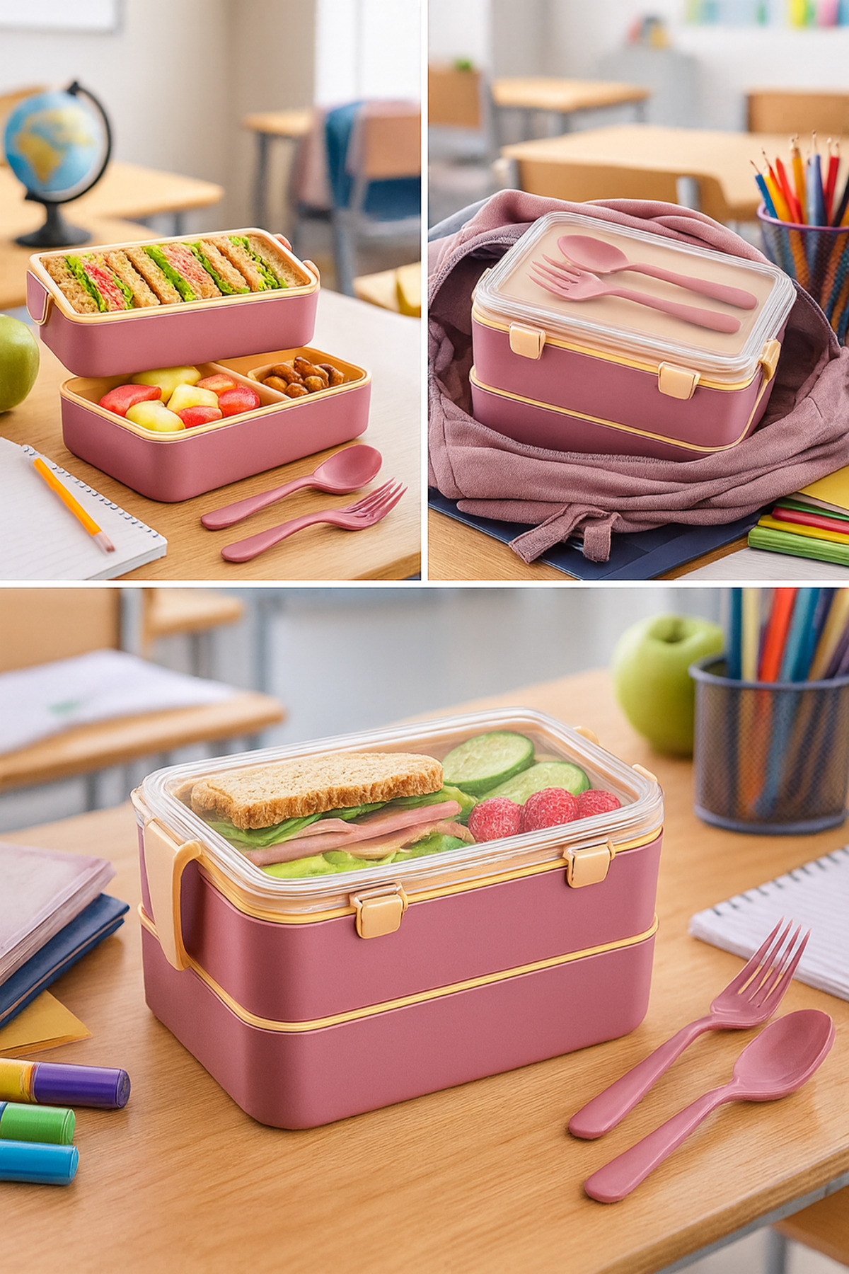 2 Ply Food Storage Container Lunch Box Set Athlete Diet Student Fitness School Workplace Expedition Bowl