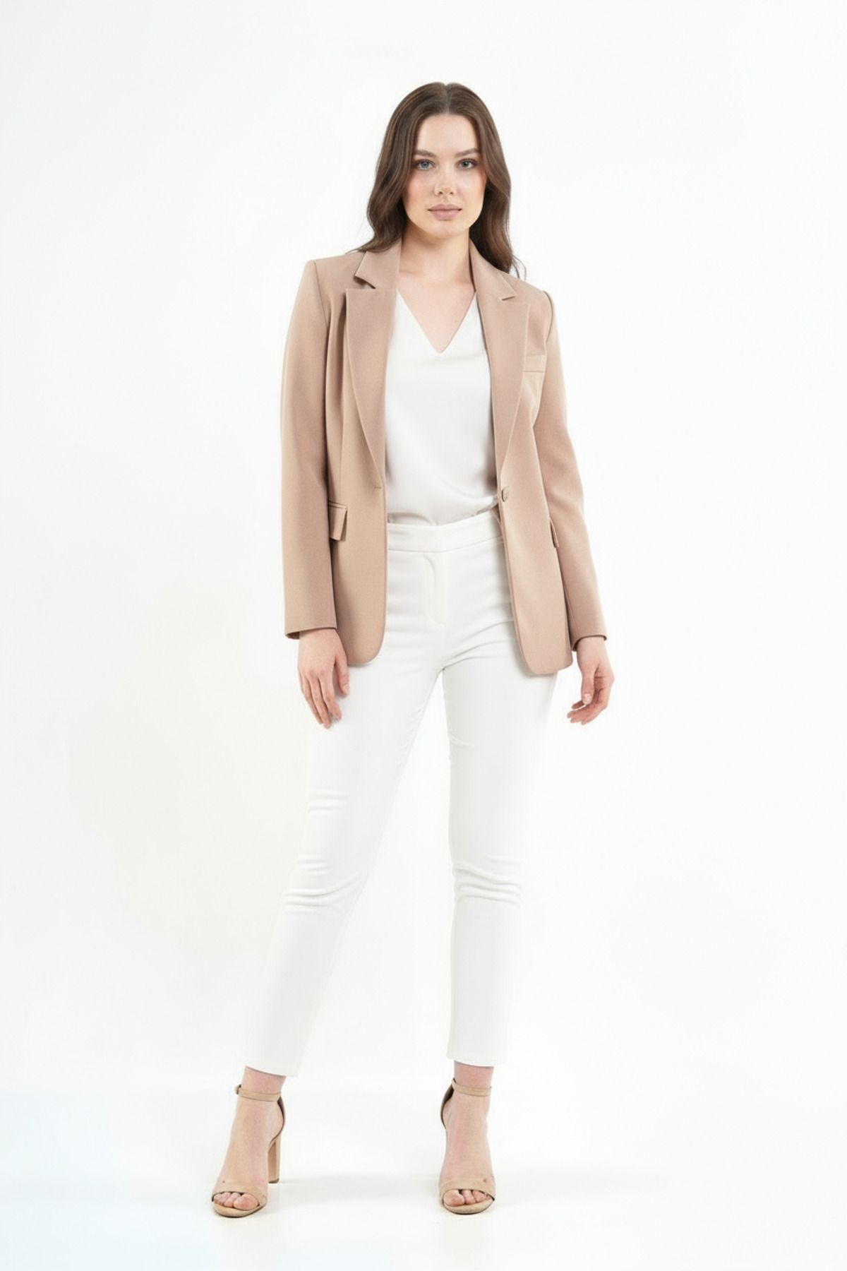 Volanlı  Vizon Tek Düğme Ceket