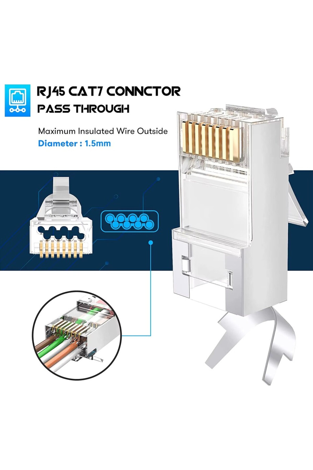 4 Adet Deliksiz Cat7 Rj45 Cat 7 Jak 2 Parça Metal Korumalı Rj 45 Ftp 8p8c Modüler Ağ Fiş Konnektör