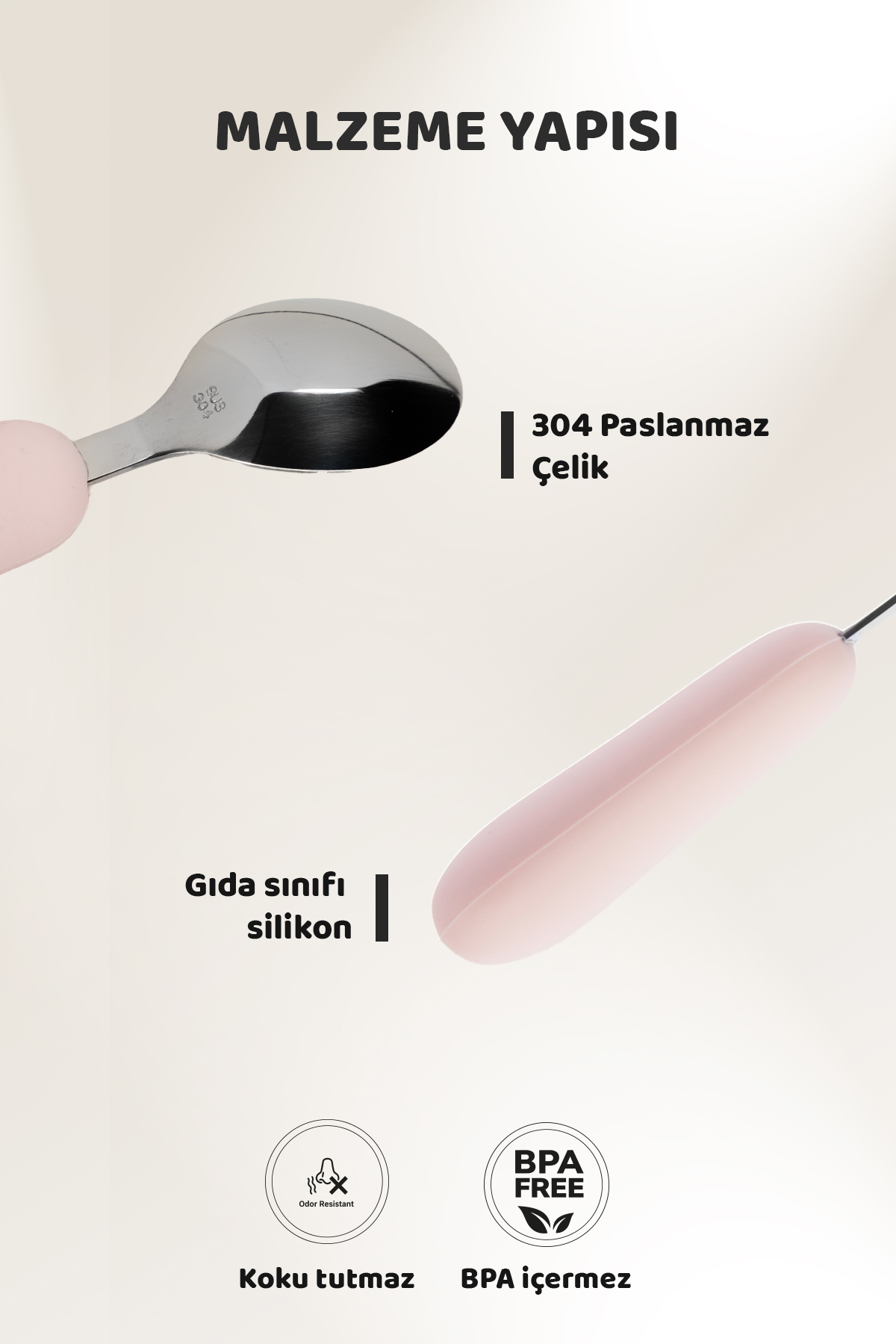 Guqqo Silikon Saplı Paslanmaz Çelik Çatal Kaşık Seti, 18+ Ay, Pembe fotoğrafı 3 (önizleme)
