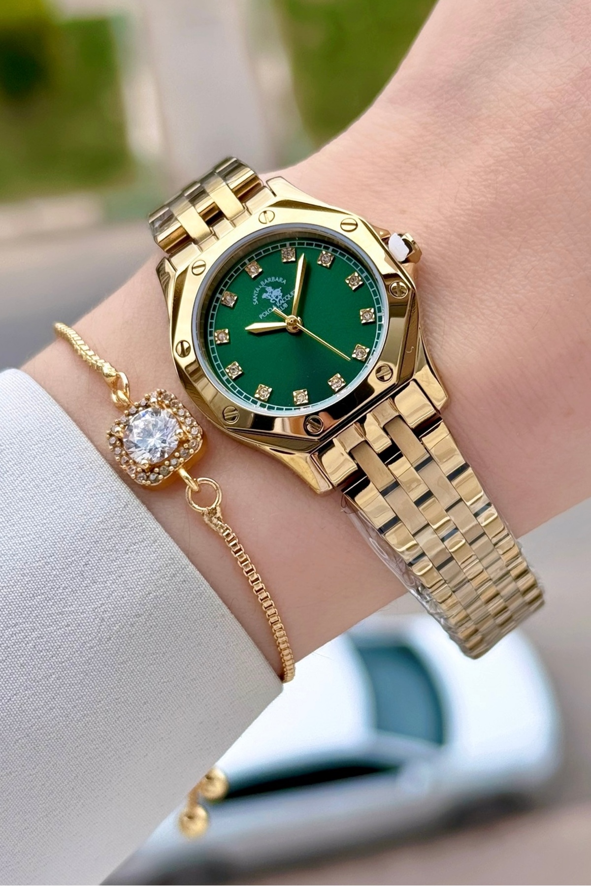 Dial Green Choir Gold Color 27.5 Mm Full Steel 5 ATM Waterproof Women Wrist Watch