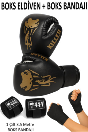 GAZELMANYA Kıller Boks Eldiveni Ve Bandaj Seti Boxing Gloves + Boks Bandajı K...