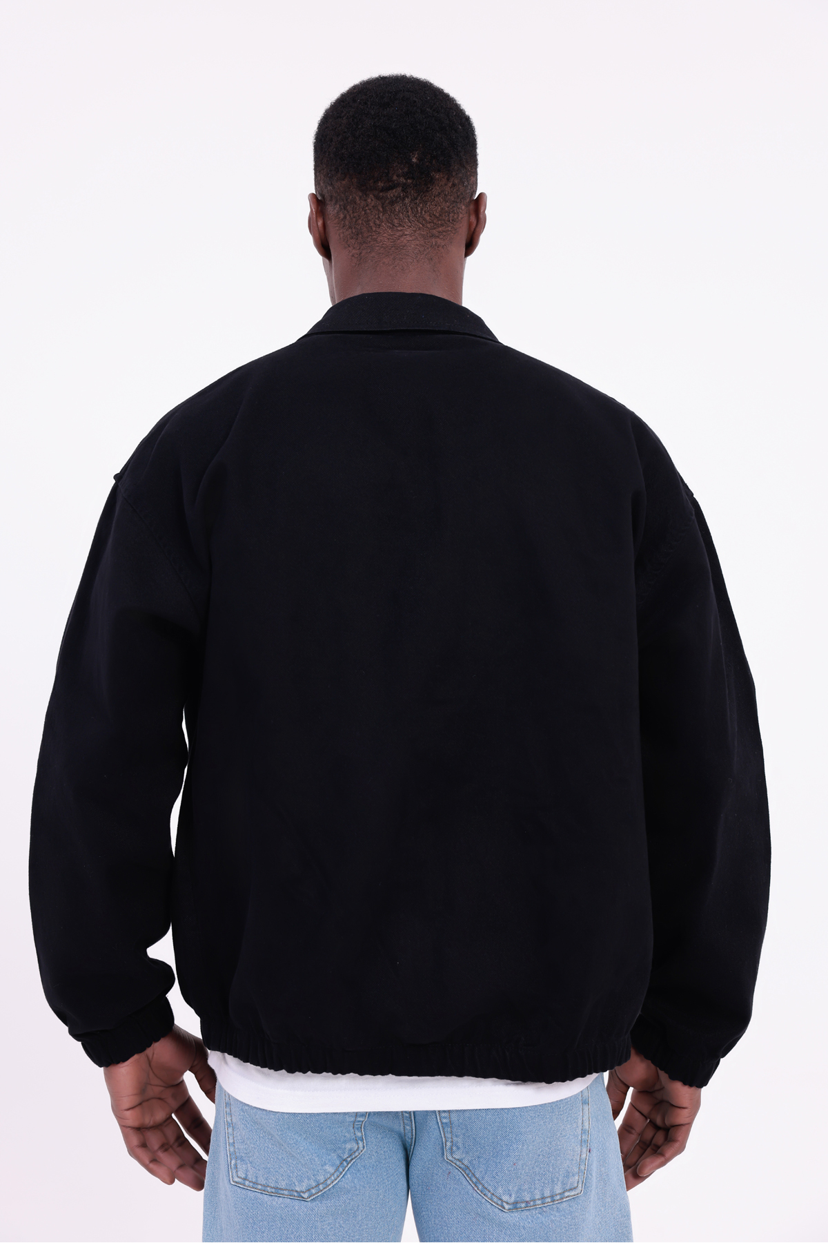 freemen  Erkek Basic Gabardin Kumaş Fermuarlı Oversize Mevsimlik Polo Yaka Siyah Ceket - Görsel 7