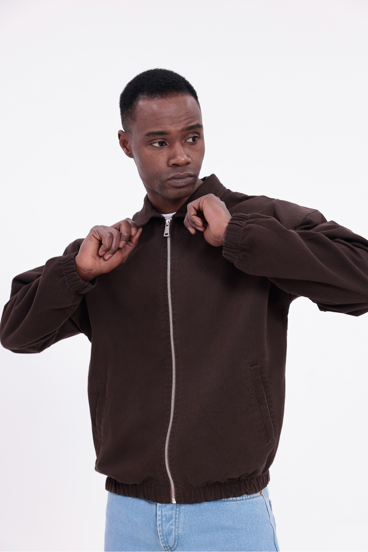 freemen  Erkek Basic Gabardin Kumaş Fermuarlı Oversize Mevsimlik Polo Yaka Kiremit Ceket - Görsel 4