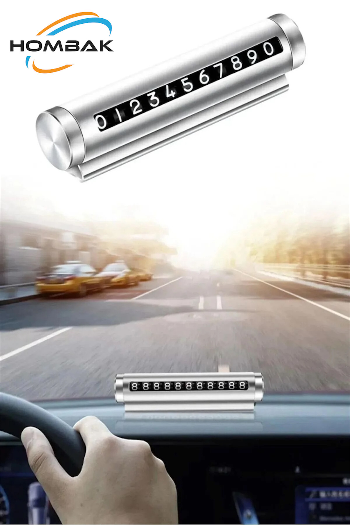 Hombak Alüminyum Kasa Gri Renk Çevirmeli Araç Içi Telefon Numaratörü Park Oto Numaratörü (4582)